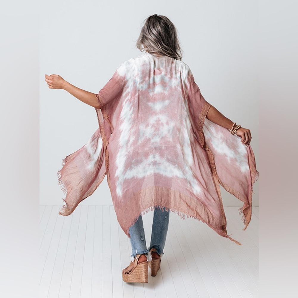 Marcus Adler NY Maroon & White Tie-Dye Distressed Kimono – One Size | NWT